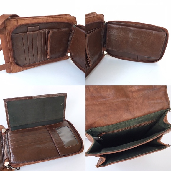 EAST WEST Leather Crossbody-Travel Organizer-Brwn - Picture 5 of 8